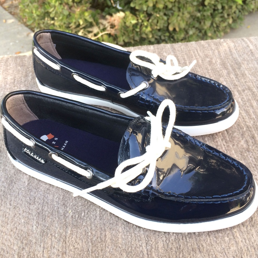 Cole Haan Nantucket Navy Patent Leather Camp Moc